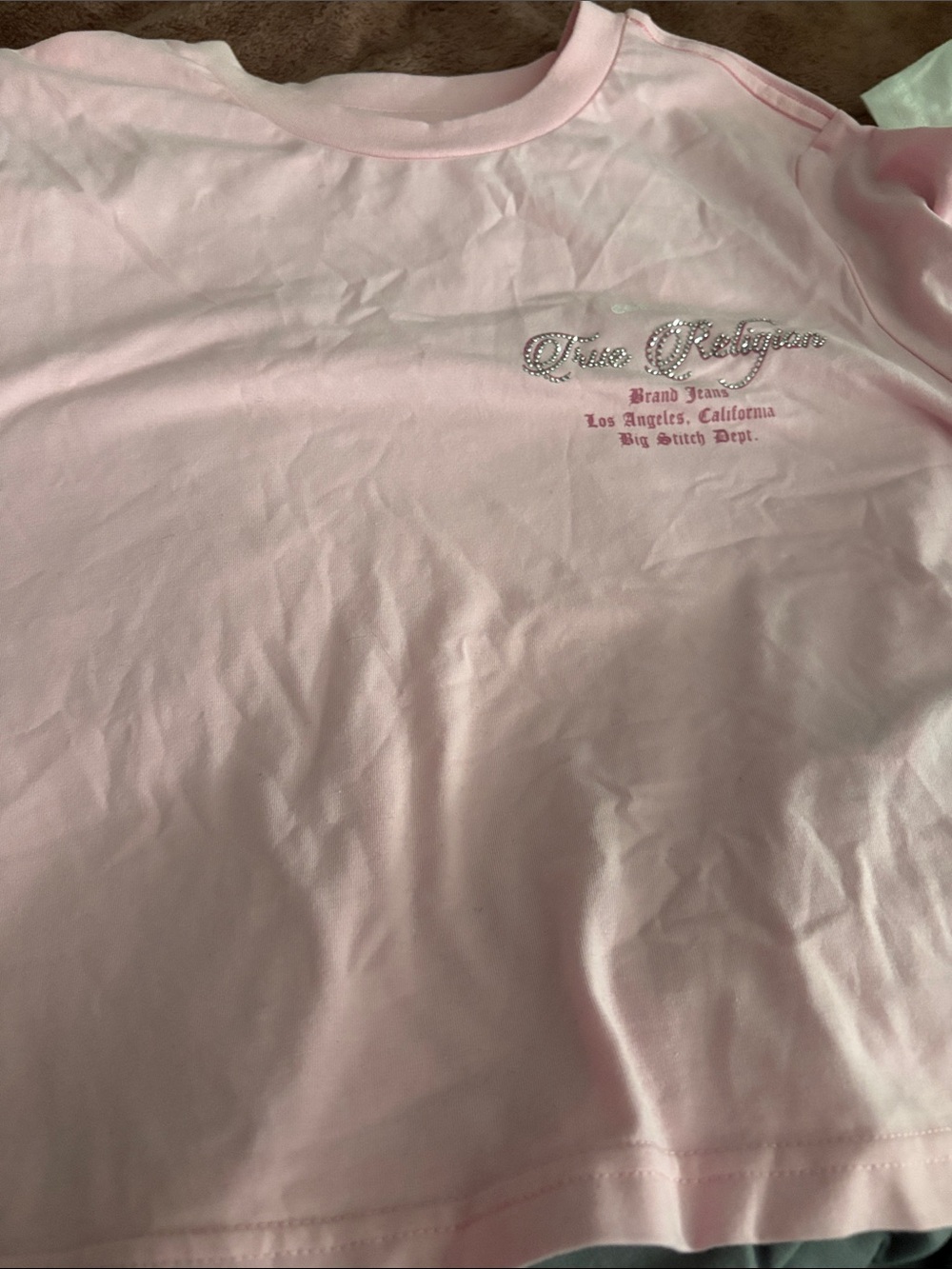 True Religion Light Pink Rhinestone Logo Tee
